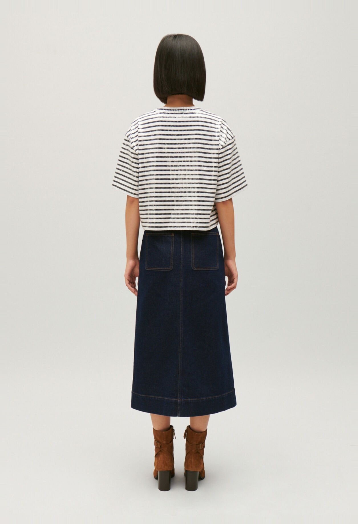 T-Shirt Paillettenstreifen zweifarbig