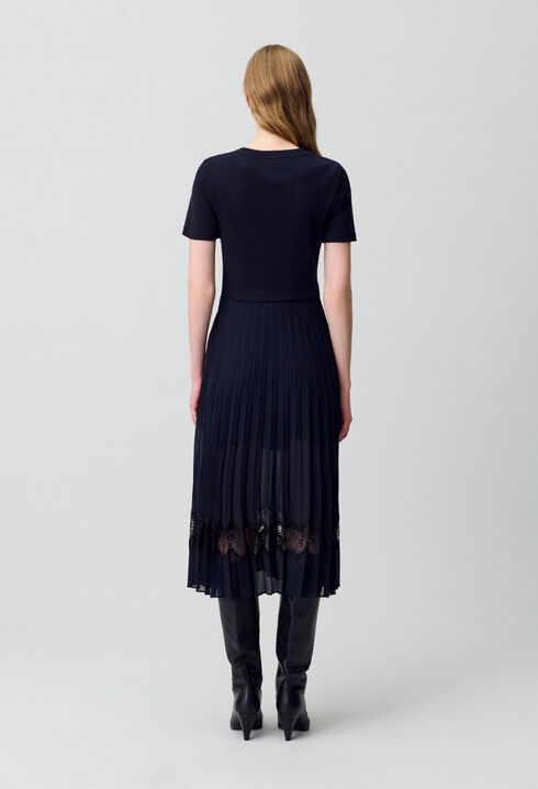 Zweifarbige Kleid in Schwarz und Marine 