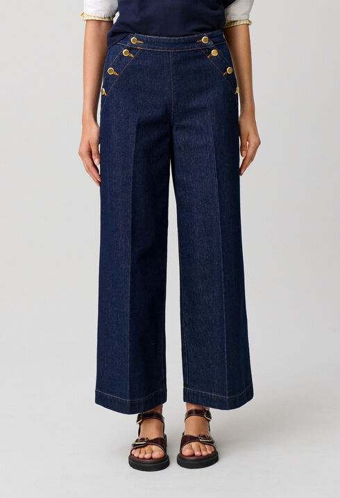 Weite Marlene-Jeans mit Knopfleiste