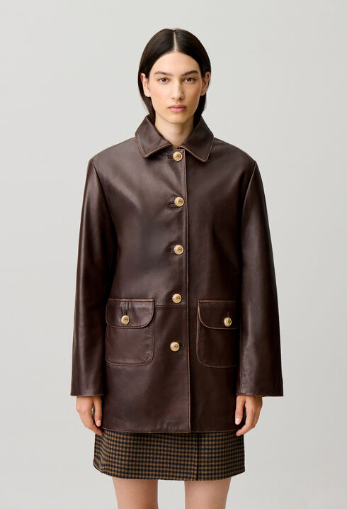 Mittellange weite Lederjacke