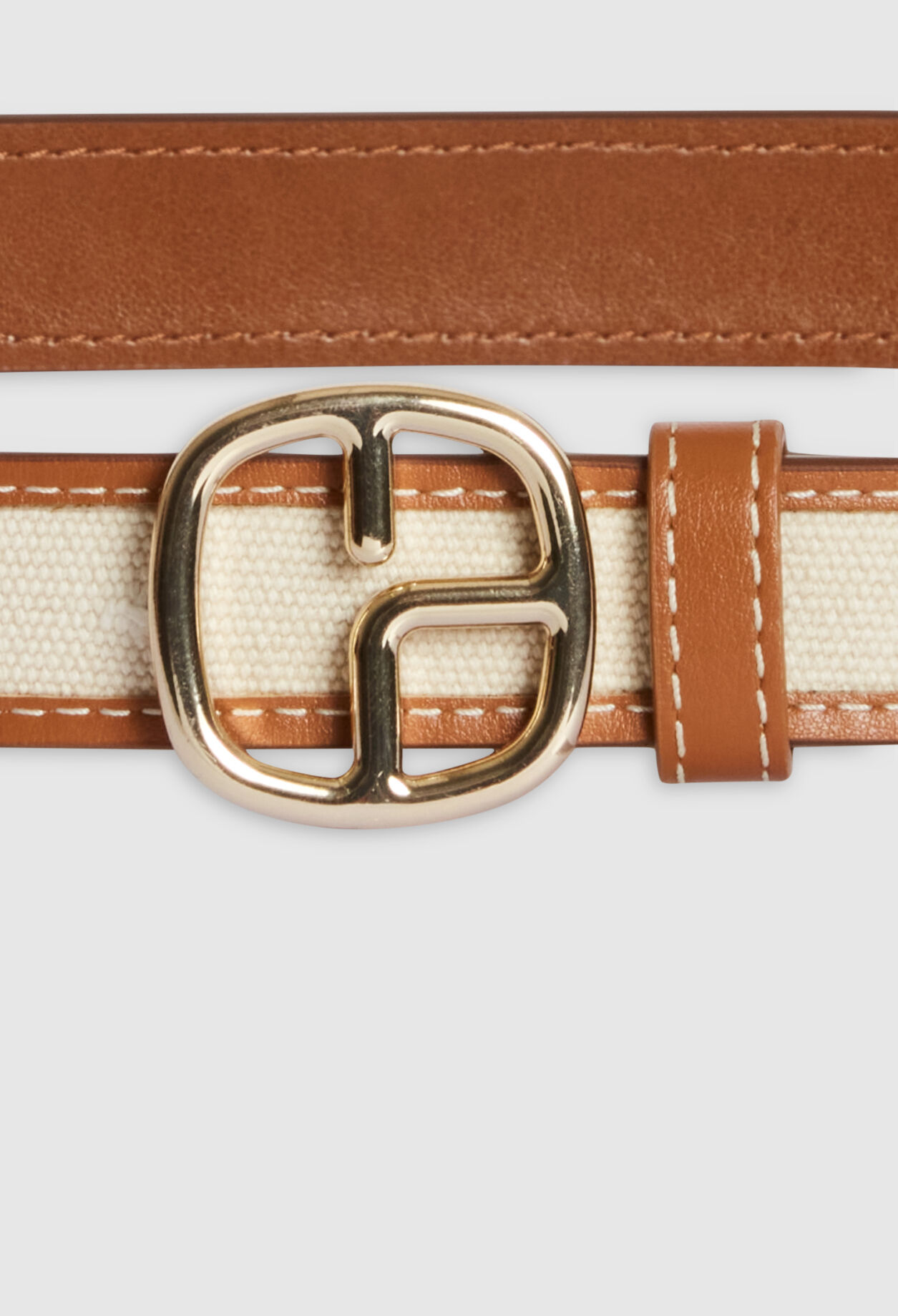 Monogramm-Gürtel Leder und Leinen, beige