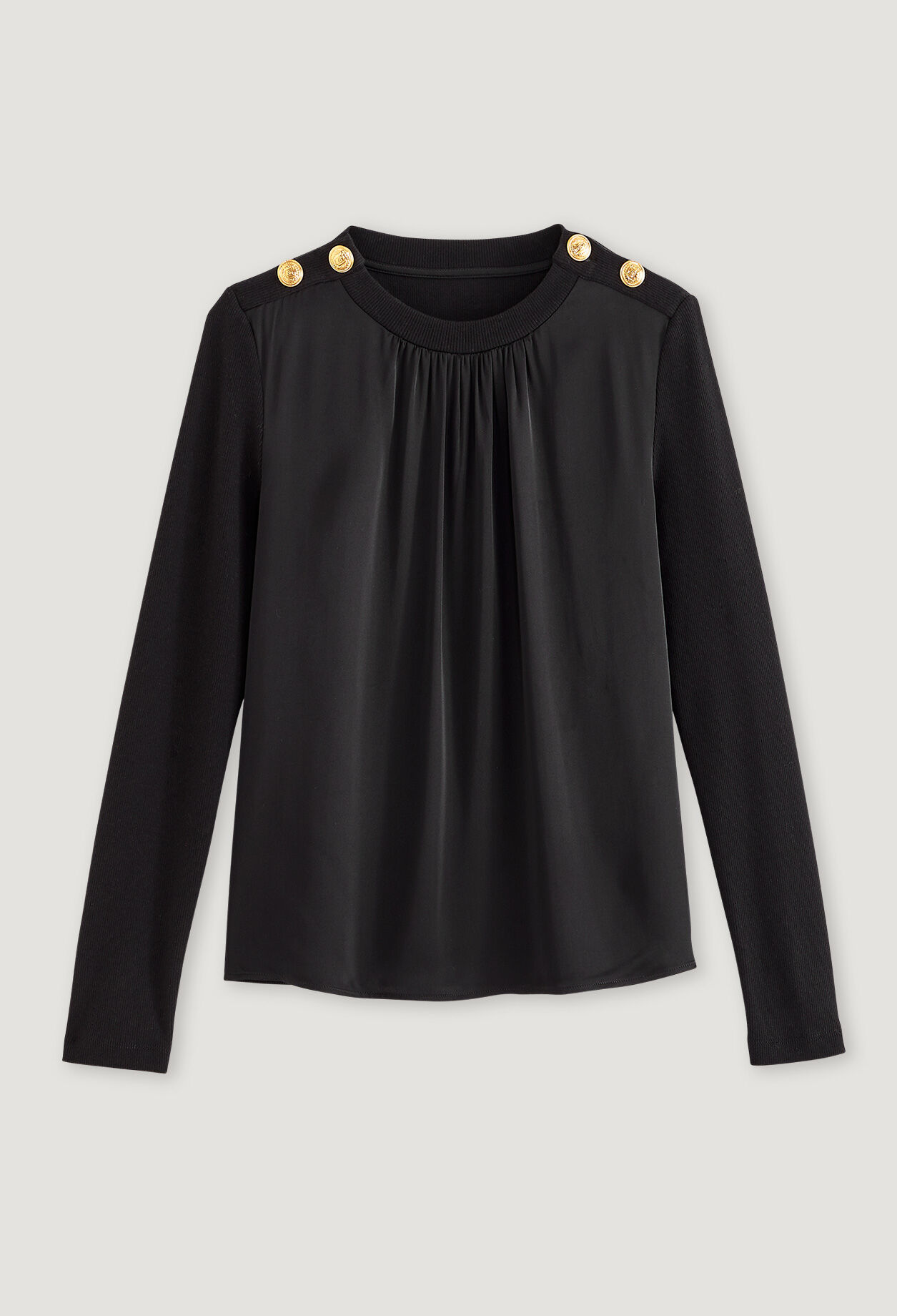 Schwarz T-Shirt mit Knöpfen