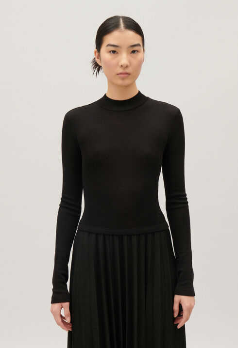 Twistkleid plissierter Strick Schwarz