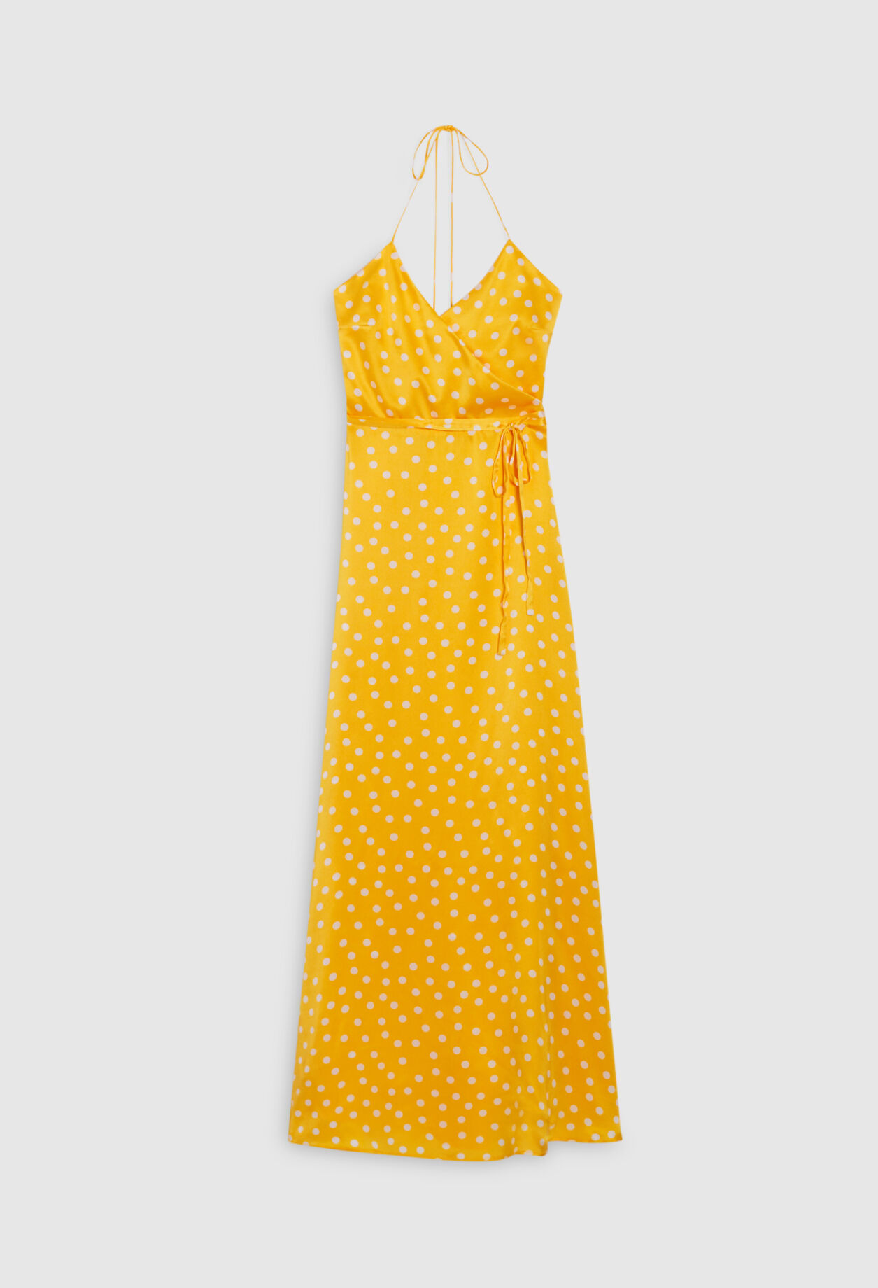 Langes Wickelkleid aus gelber Seide