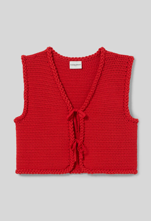Ärmellose Häkelstrick-Cardigan