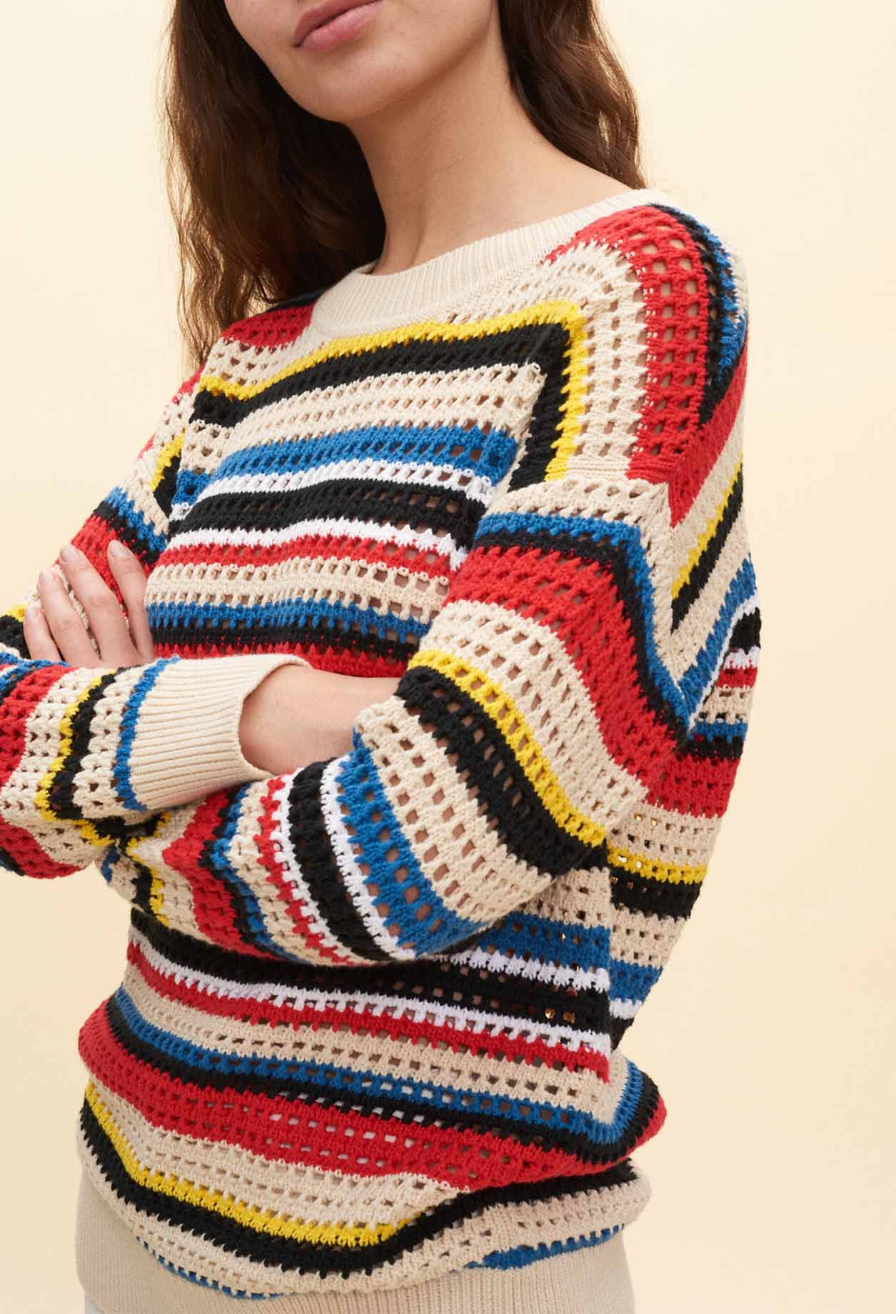 Gestreifter Pullover mit Hohlsaum