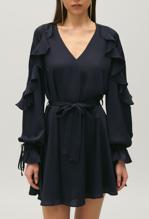 Kurzes marineblaues Rüschenkleid