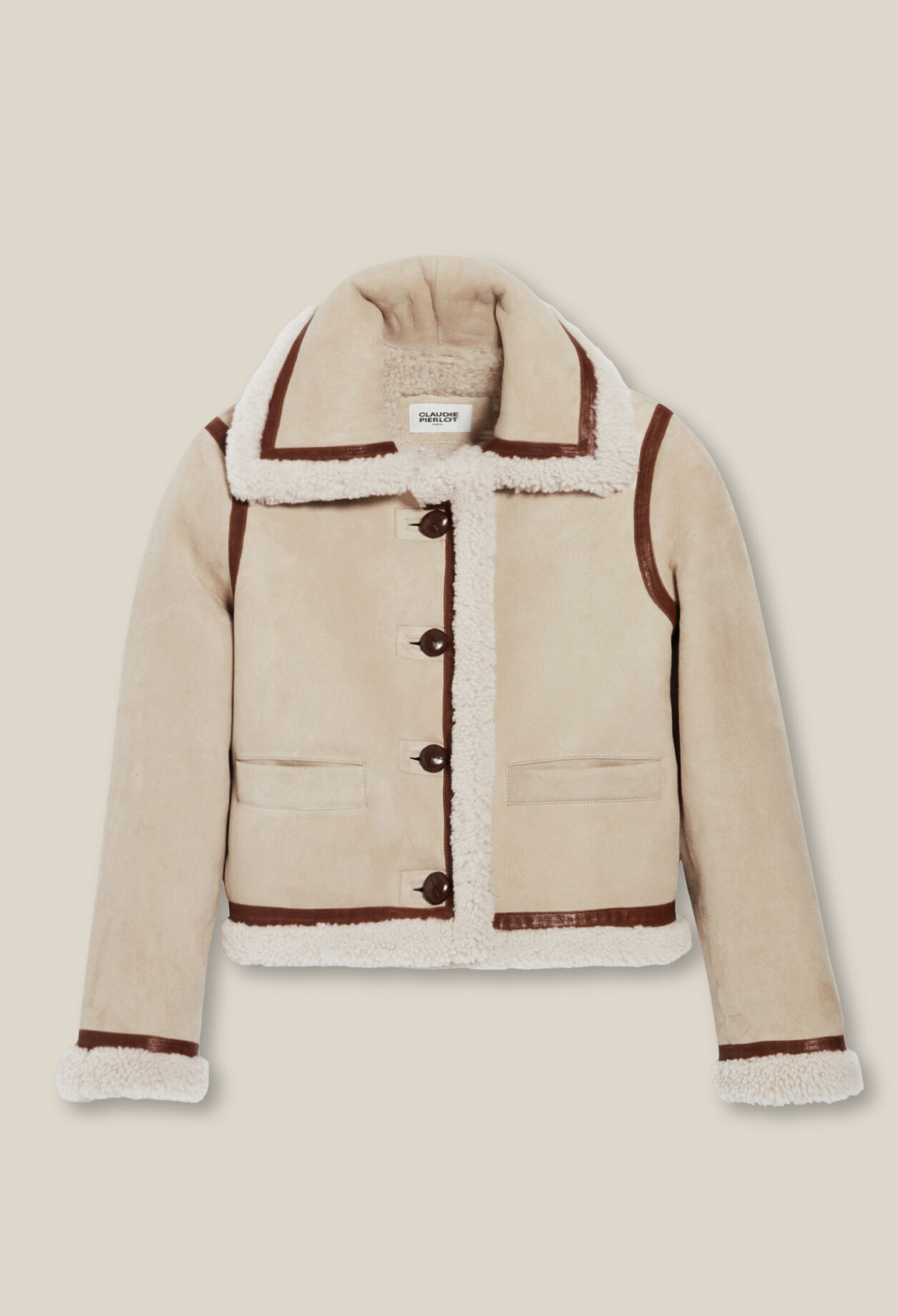 Beigefarbene Lammfelljacke
