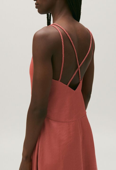 Satiniertes, halblanges Kleid Terrakotta