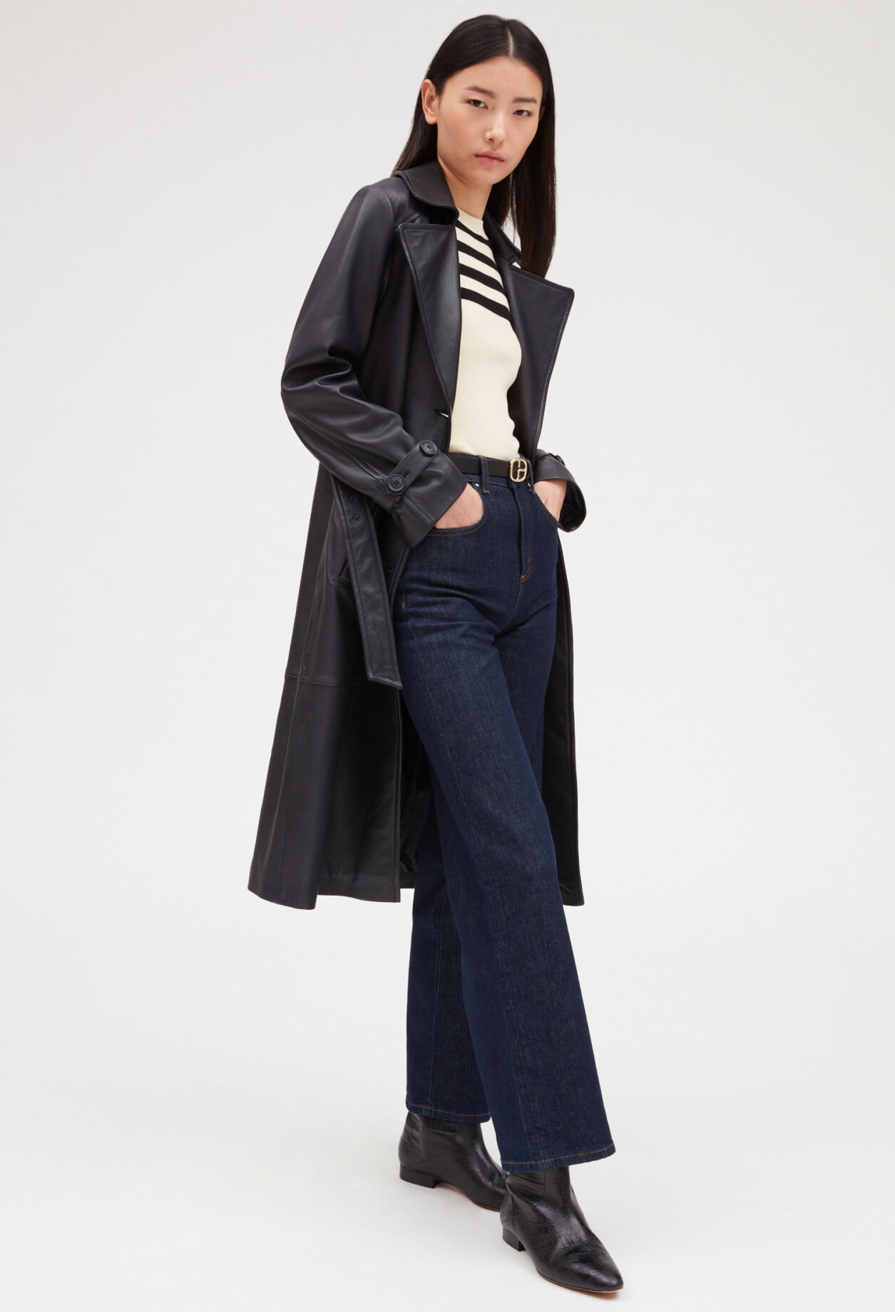 Trenchcoat aus Öko-Glattleder marineblau