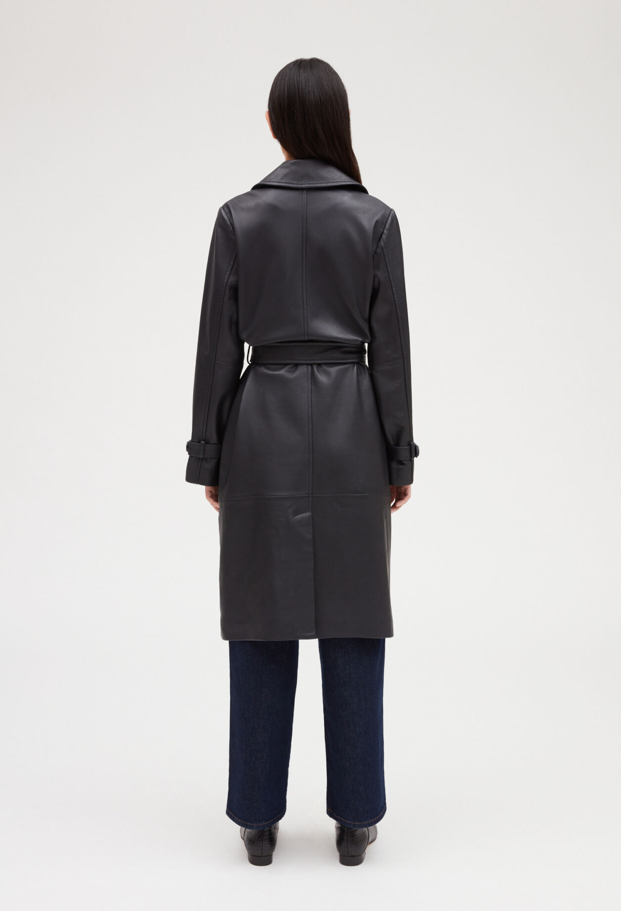 Trenchcoat aus Öko-Glattleder marineblau