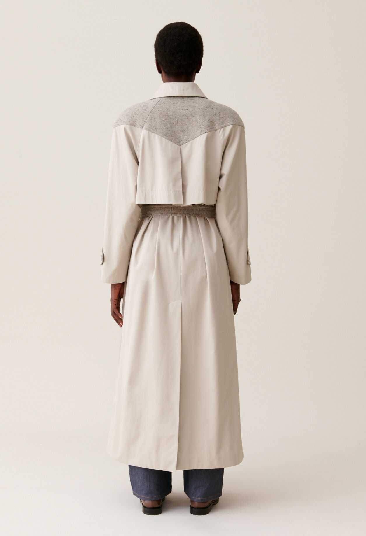 Langer Trenchcoat Mixed-Material