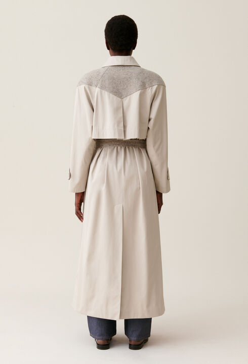 Langer Trenchcoat Mixed-Material