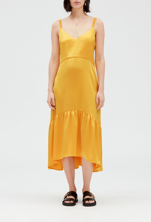 Midikleid aus Satin, gelb