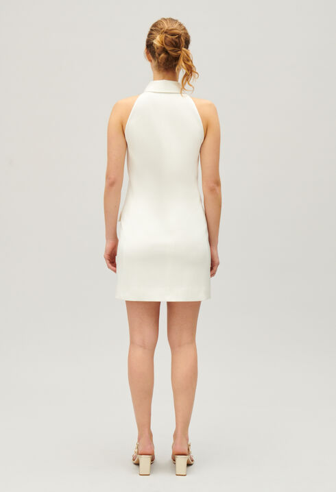 Kurzes, satiniertes Kleid Ecru