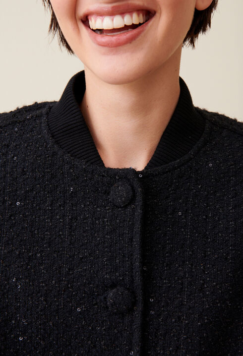 Schwarze Tweed-Bomberjacke