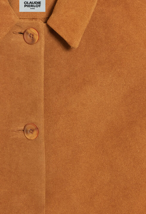 Gerader Mantel Suèdeleder Dunkelbeige