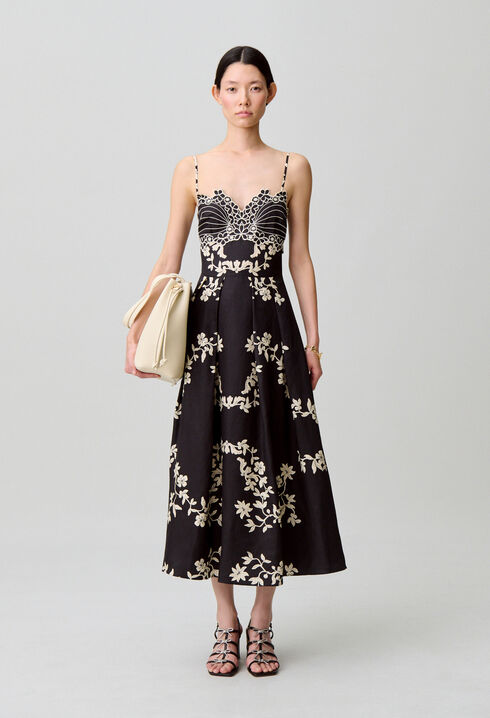Tr&auml;gerkleid mit Blumenstickerei