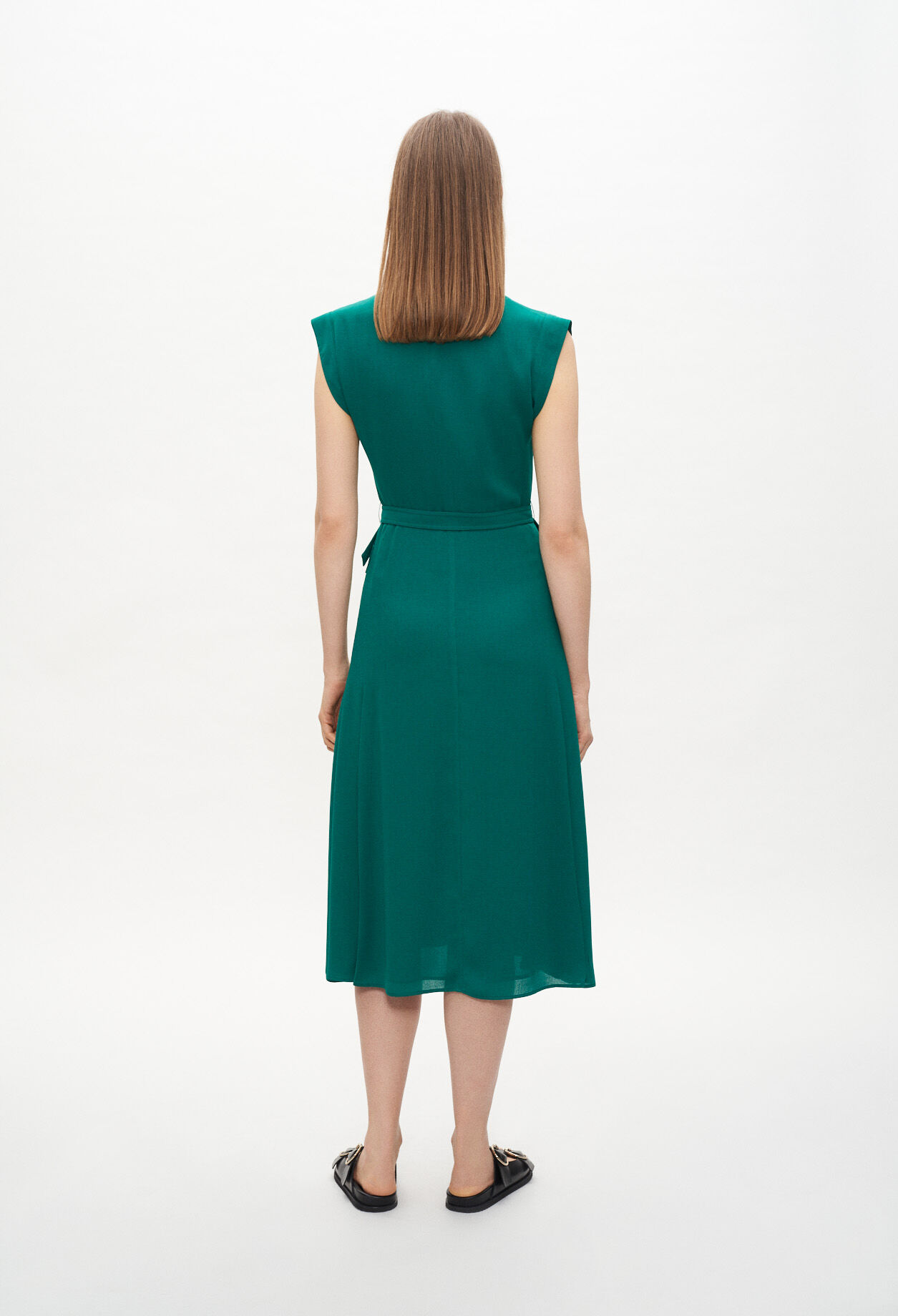 Ärmelloses flaschengrünes Kleid