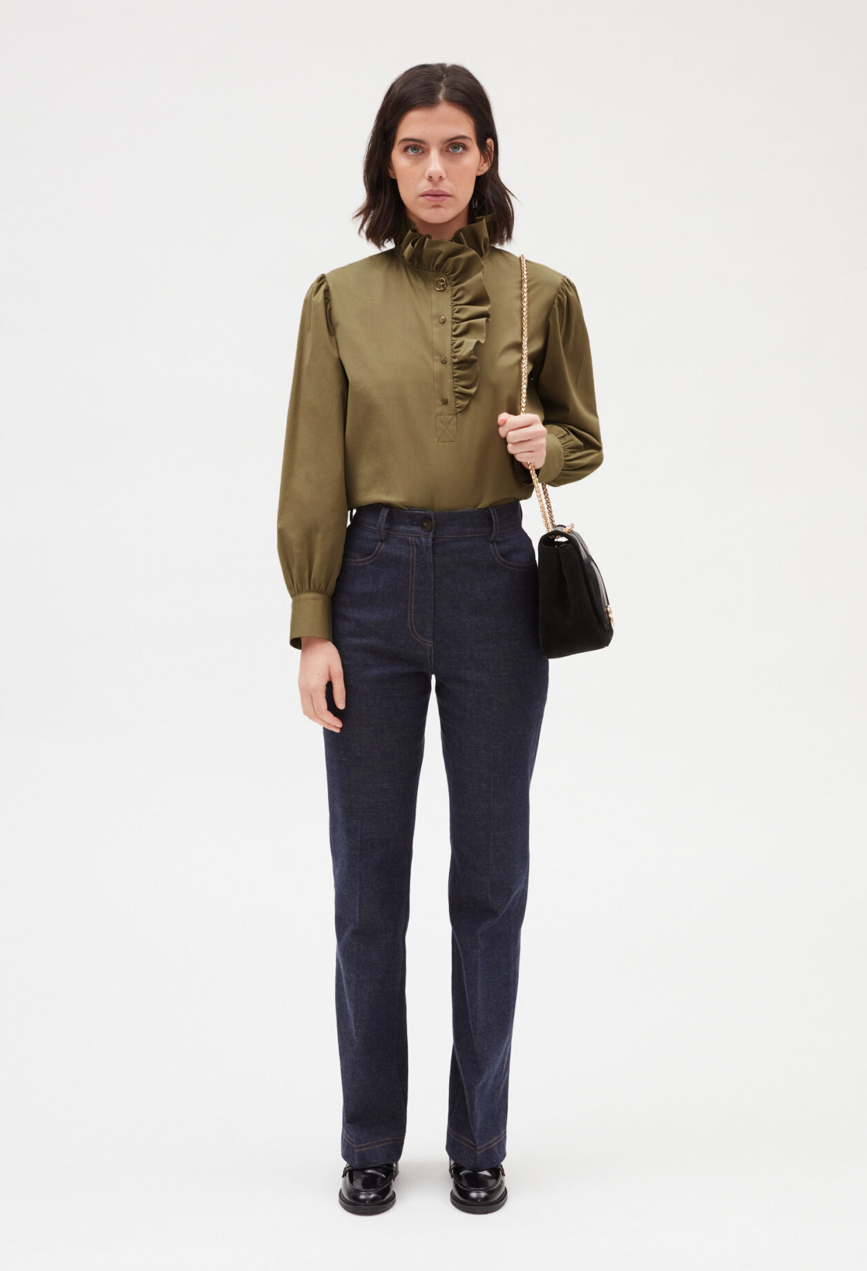 Bluse mit Volants, khakifarben