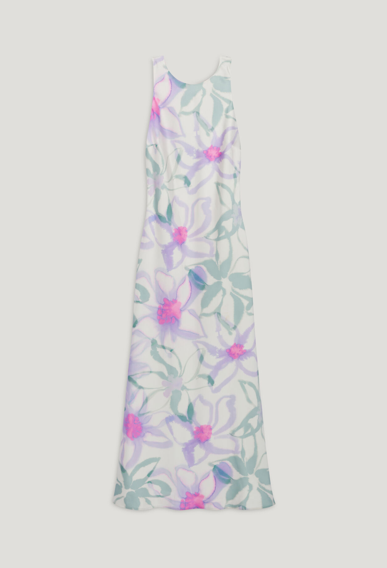 Langes, satiniertes Kleid mit Printmotiv