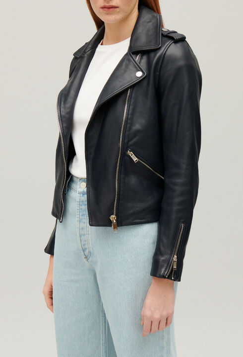 Marineblaue Jacke aus Glattleder