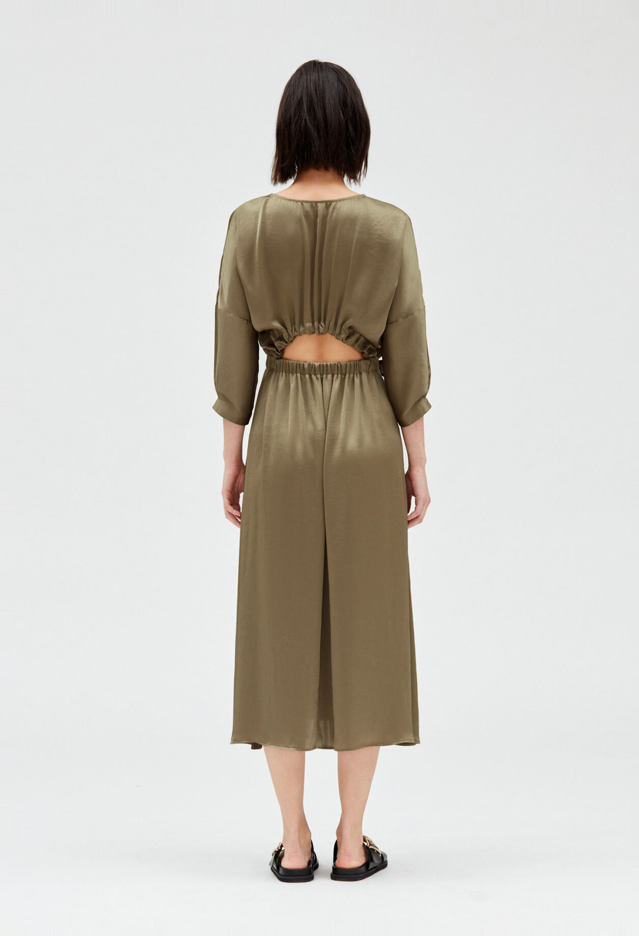 Midikleid aus Satin, khaki