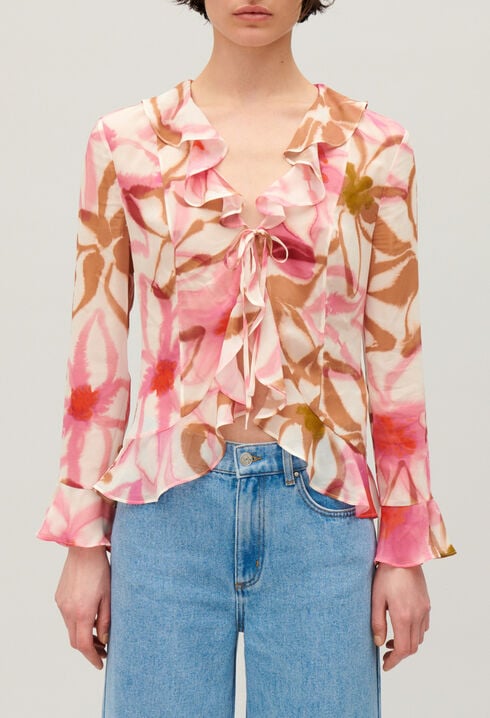 Seiden-Hemdbluse mit Aquarell-Print