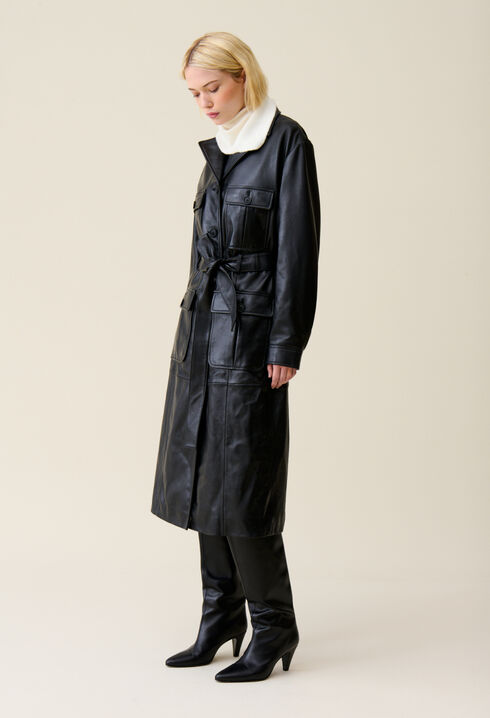 Leder-Trenchcoat mit Revers