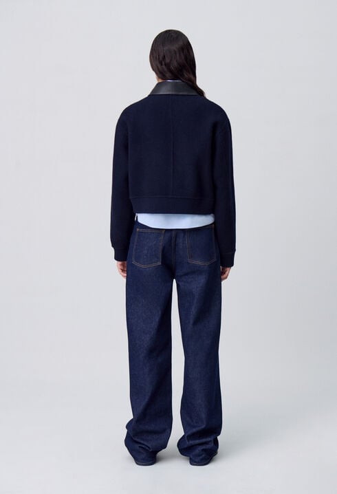 Jacke aus Wolle Kunstlederkragen