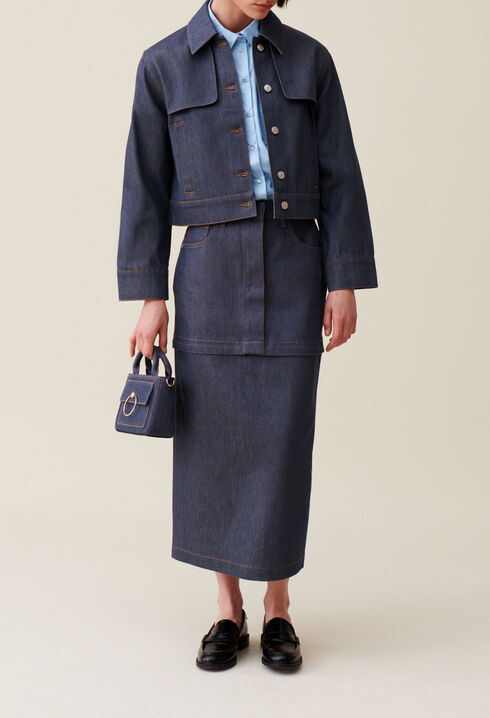 Weite dunkelblaue Jeansjacke