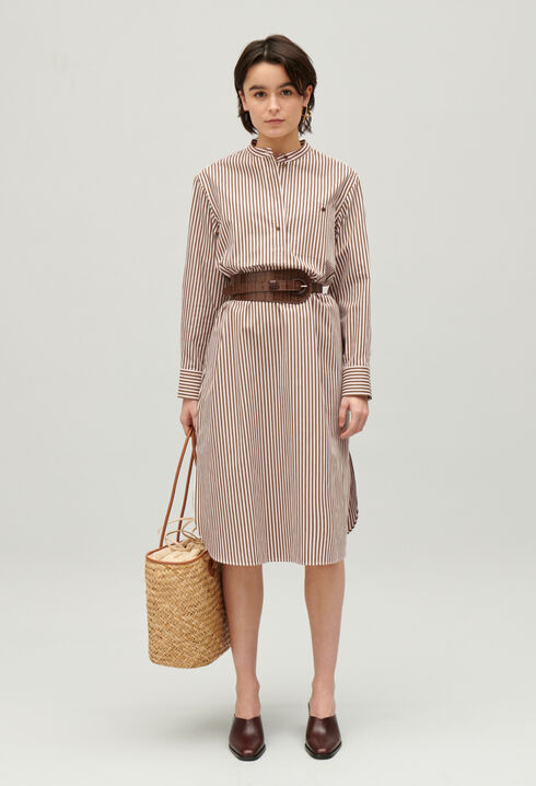 Langes Kleid mit Streifen-Design Bronze