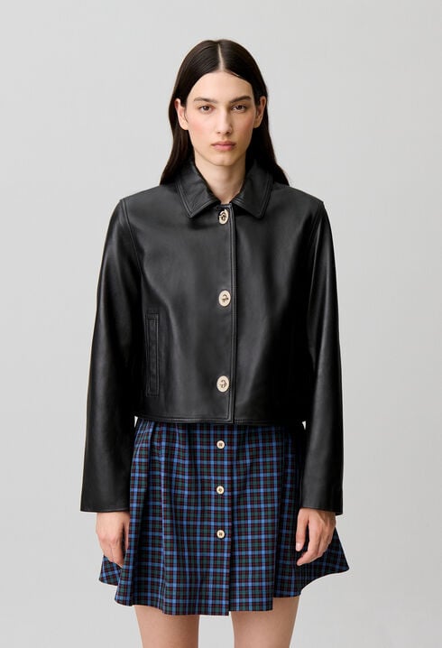 Kurze schwarze Lederjacke