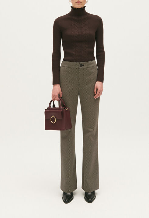 Schokoladenbraune gerade Hose mit Print