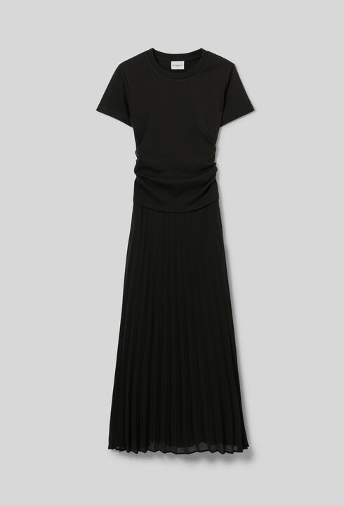 Gerades Plisseekleid Materialmix