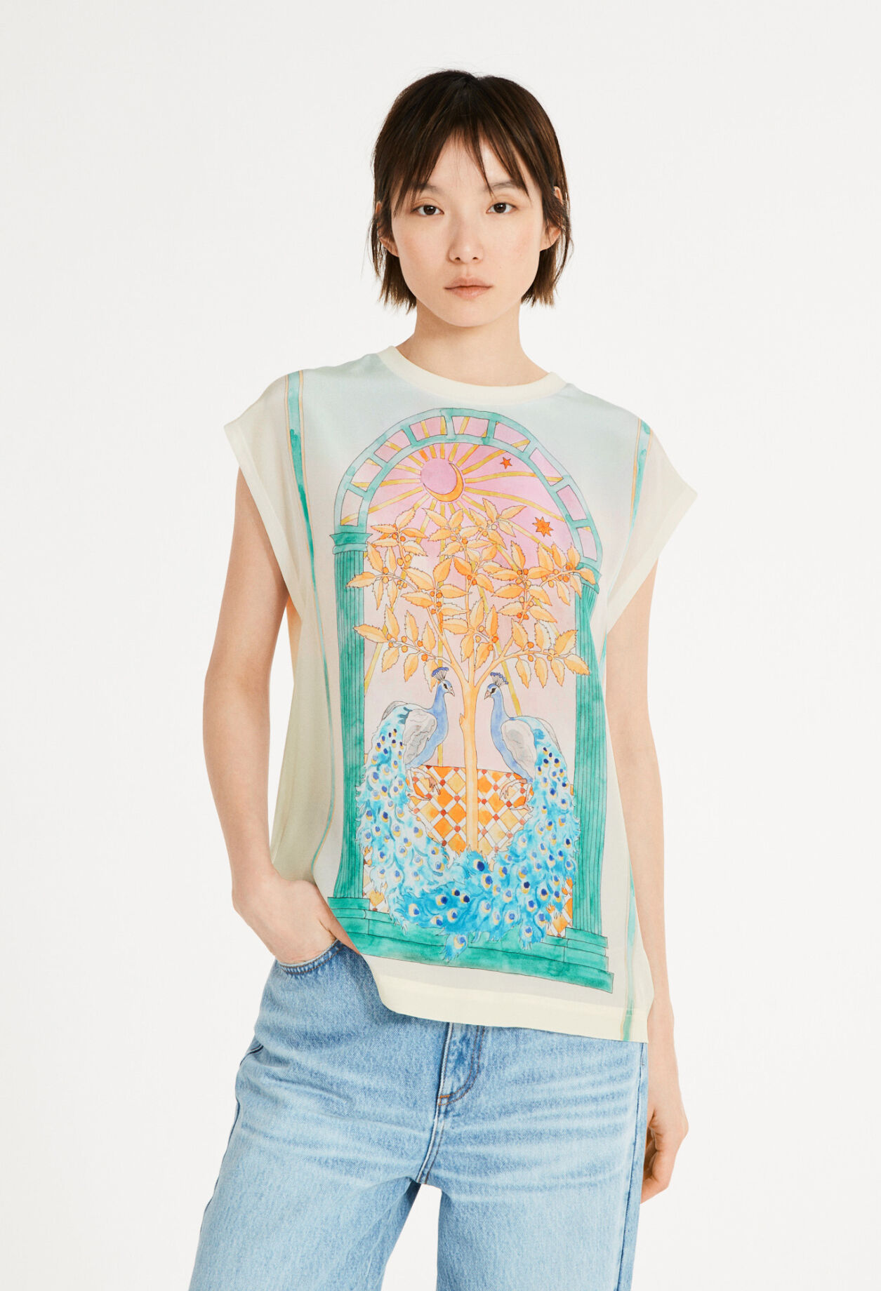 Bedrucktes T-Shirt aus Seide