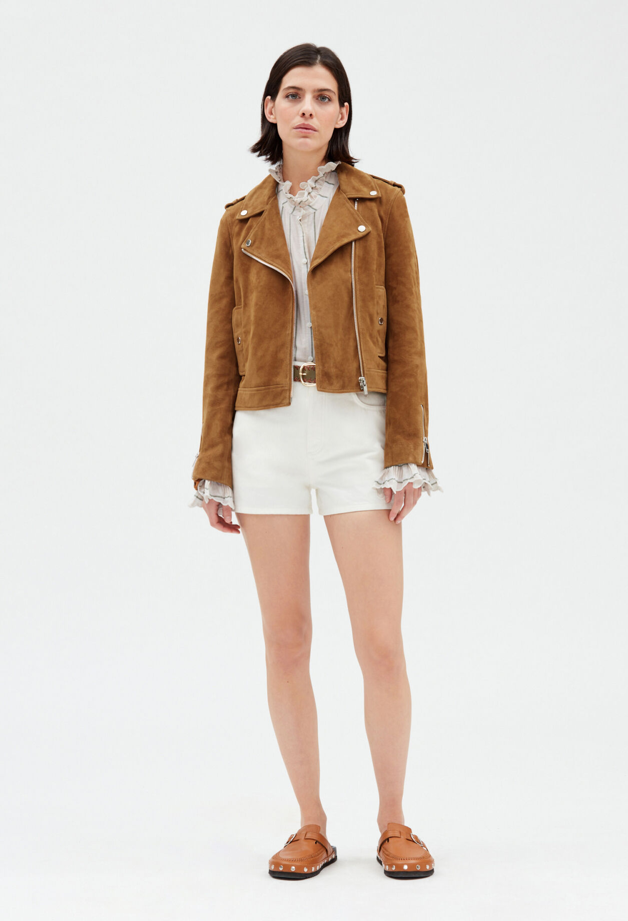 Blouson aus Veloursleder, camel