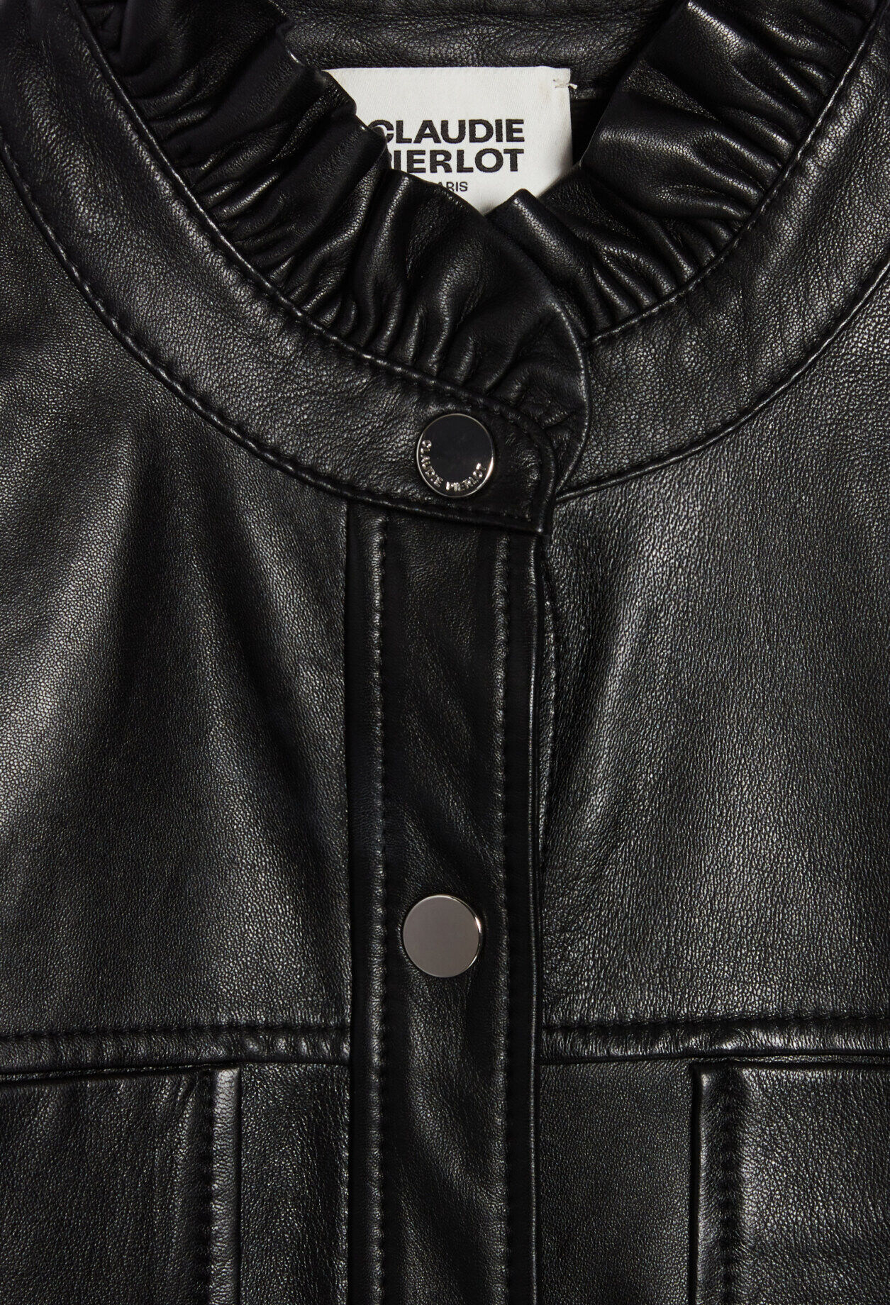 Hemdbluse Leder mit volantier Kragen