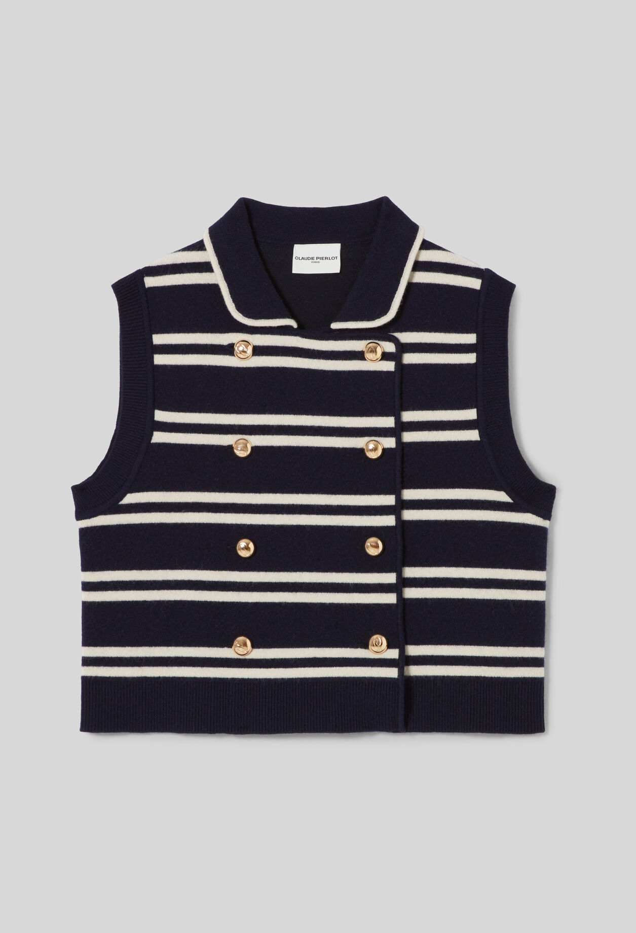 Ärmellose gestreifte Strickjacke