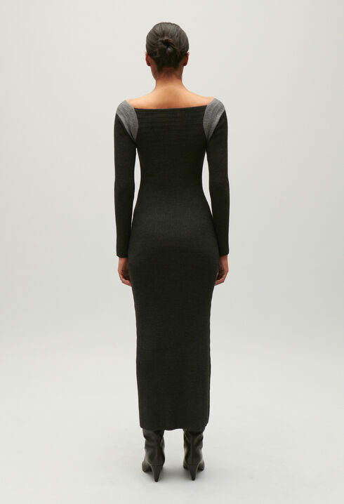 Langes Strickkleid, grau meliert