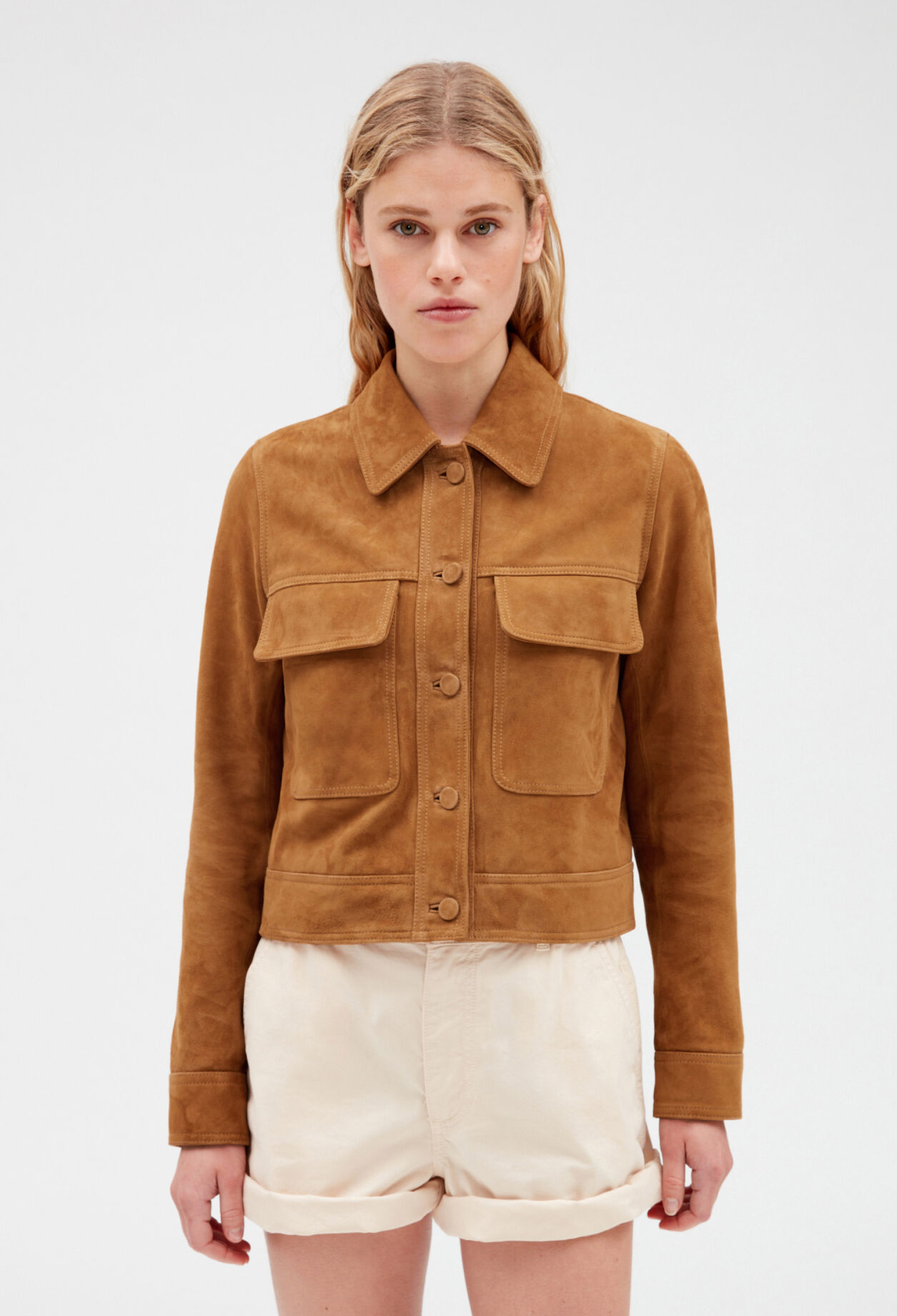 Kurze Velourslederjacke, camel