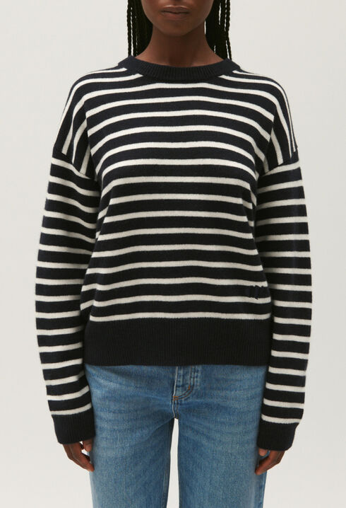 Zweifarbig gestreifter Kaschmirpullover