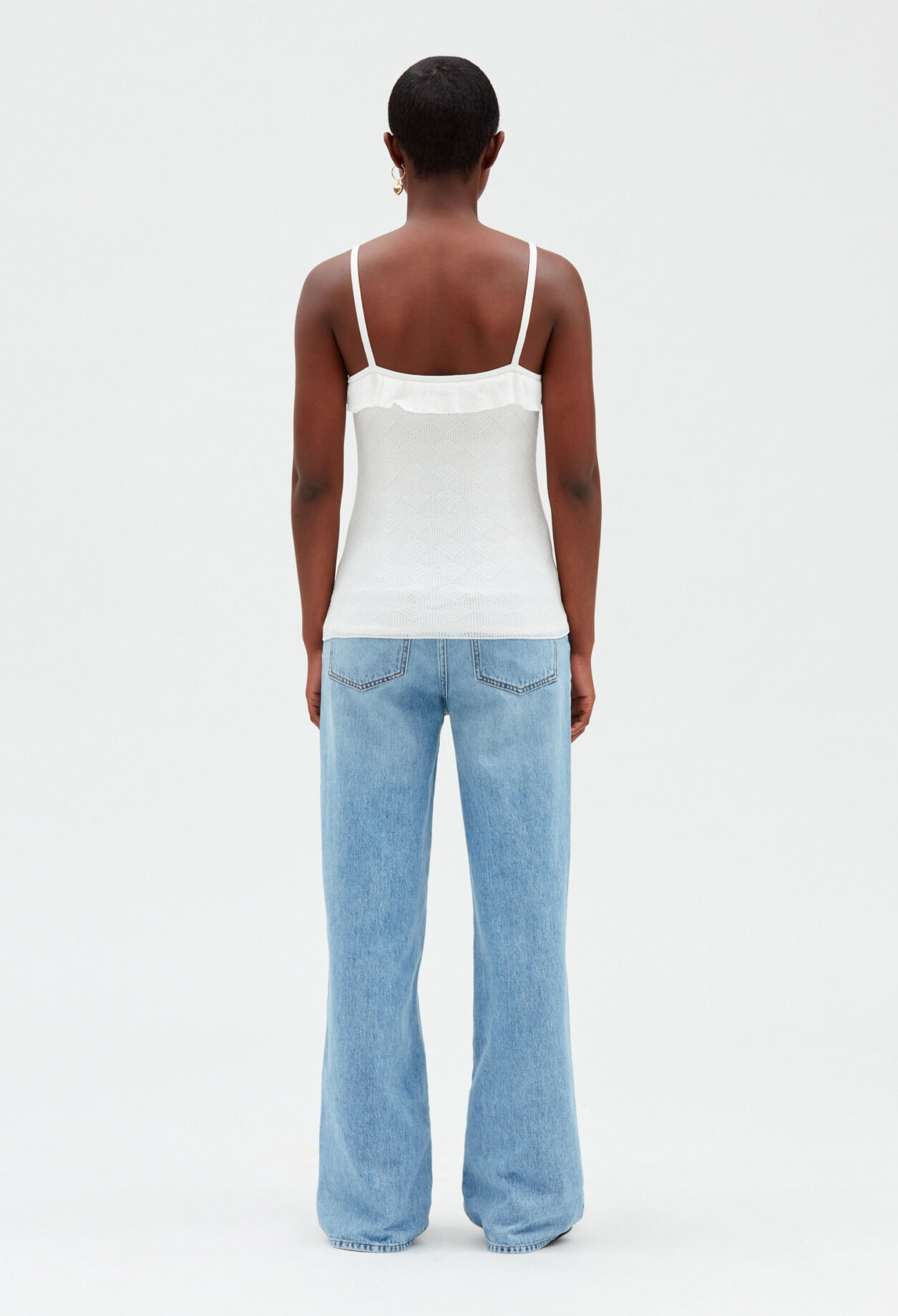 Tanktop aus Strick mit Volant, ecru