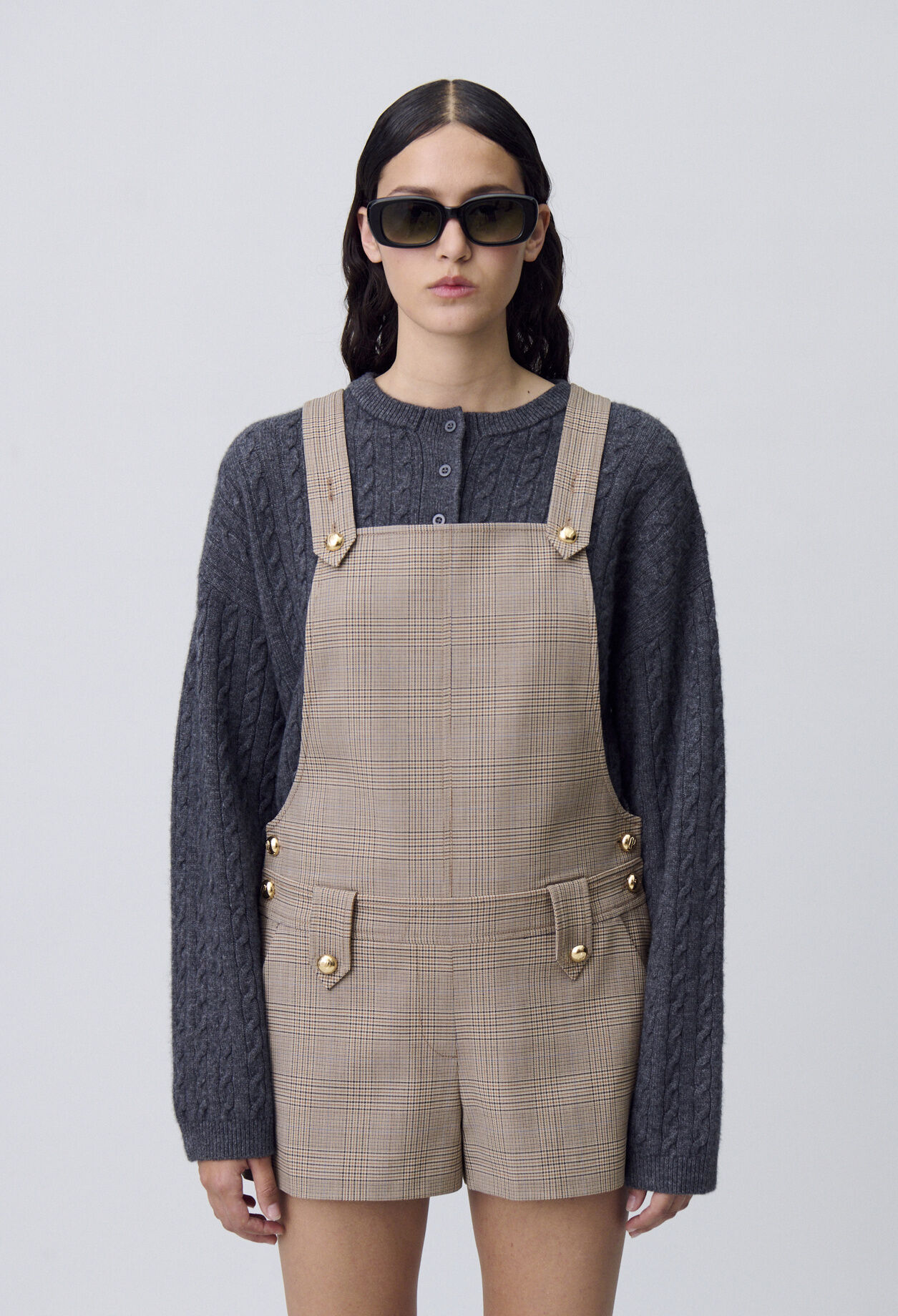 Karierter Latz-Overall-Shorts