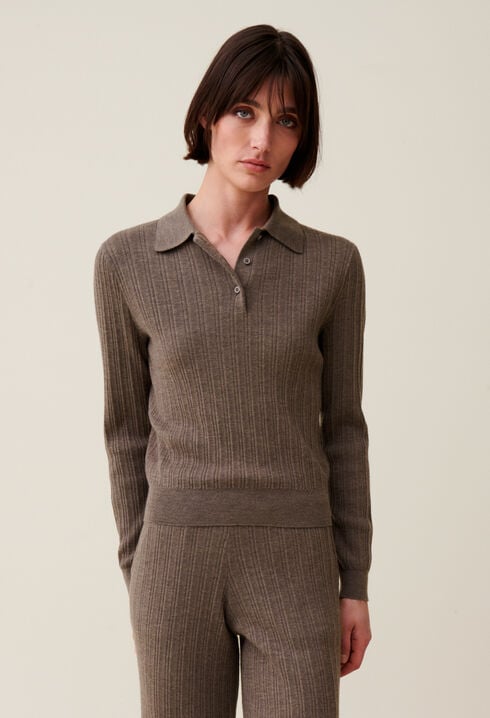 Gerippter Polopullover