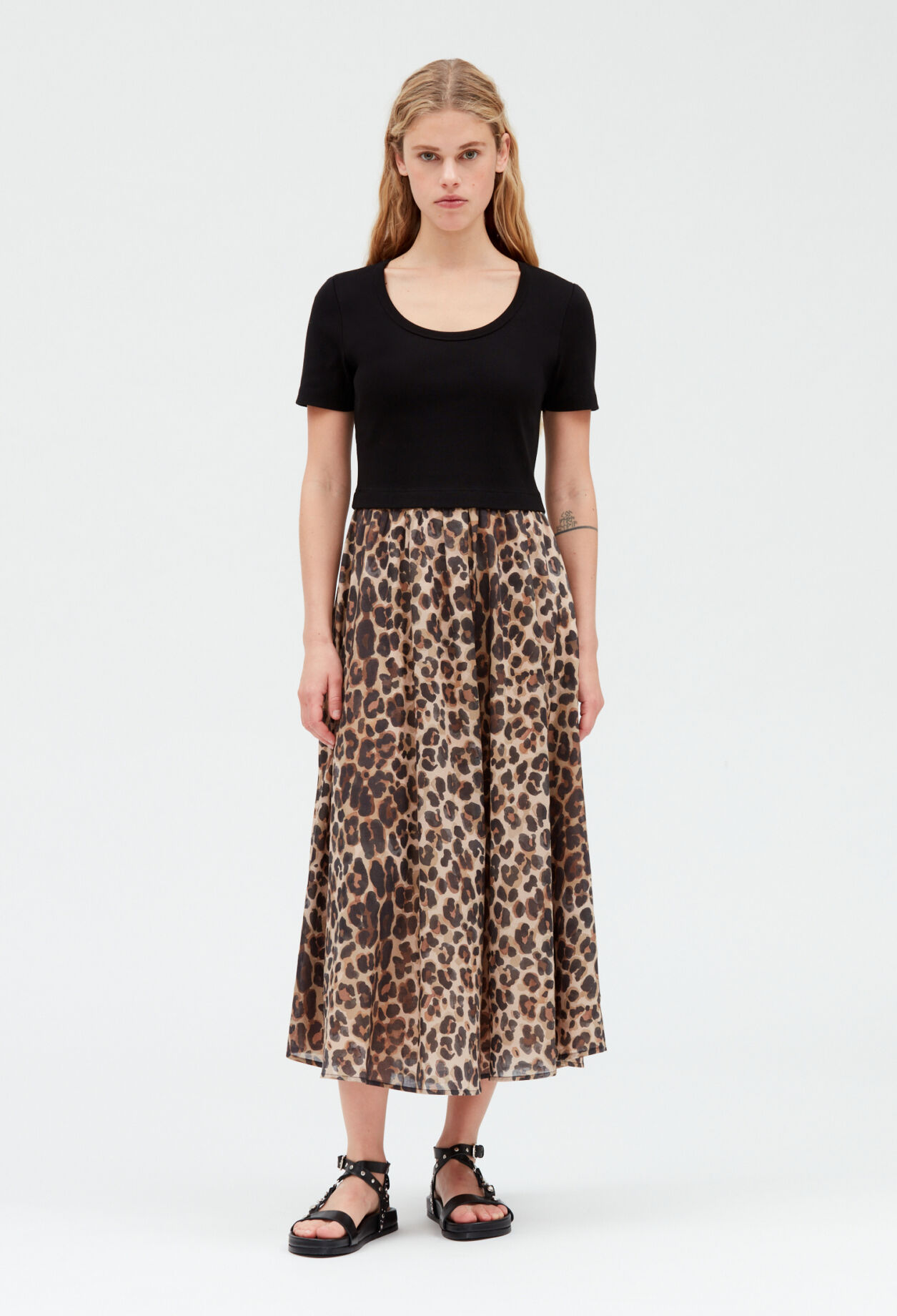 Bimaterial-Kleid Leopardenmuster