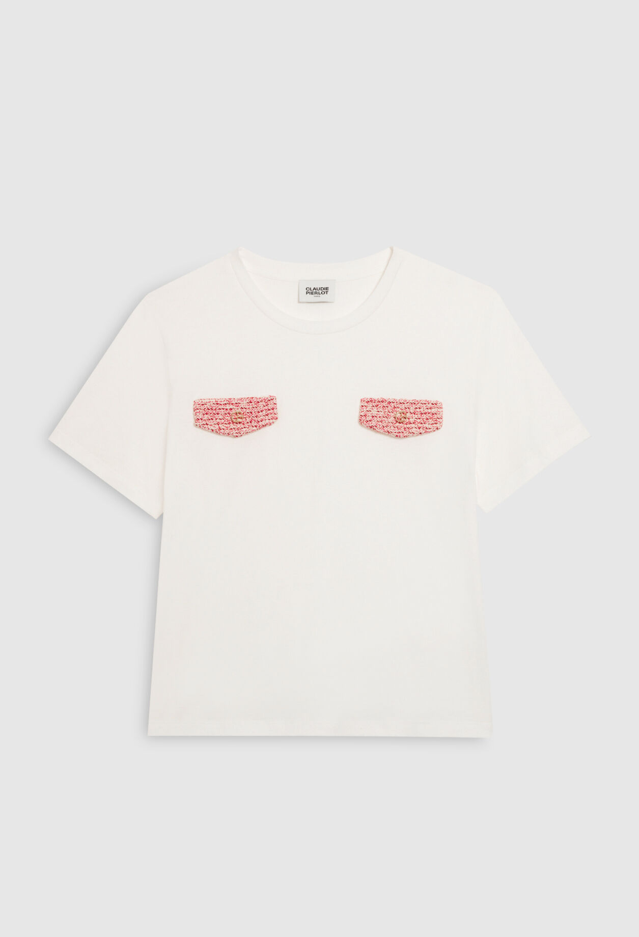 Ecru tweed-T-Shirt mit Taschen