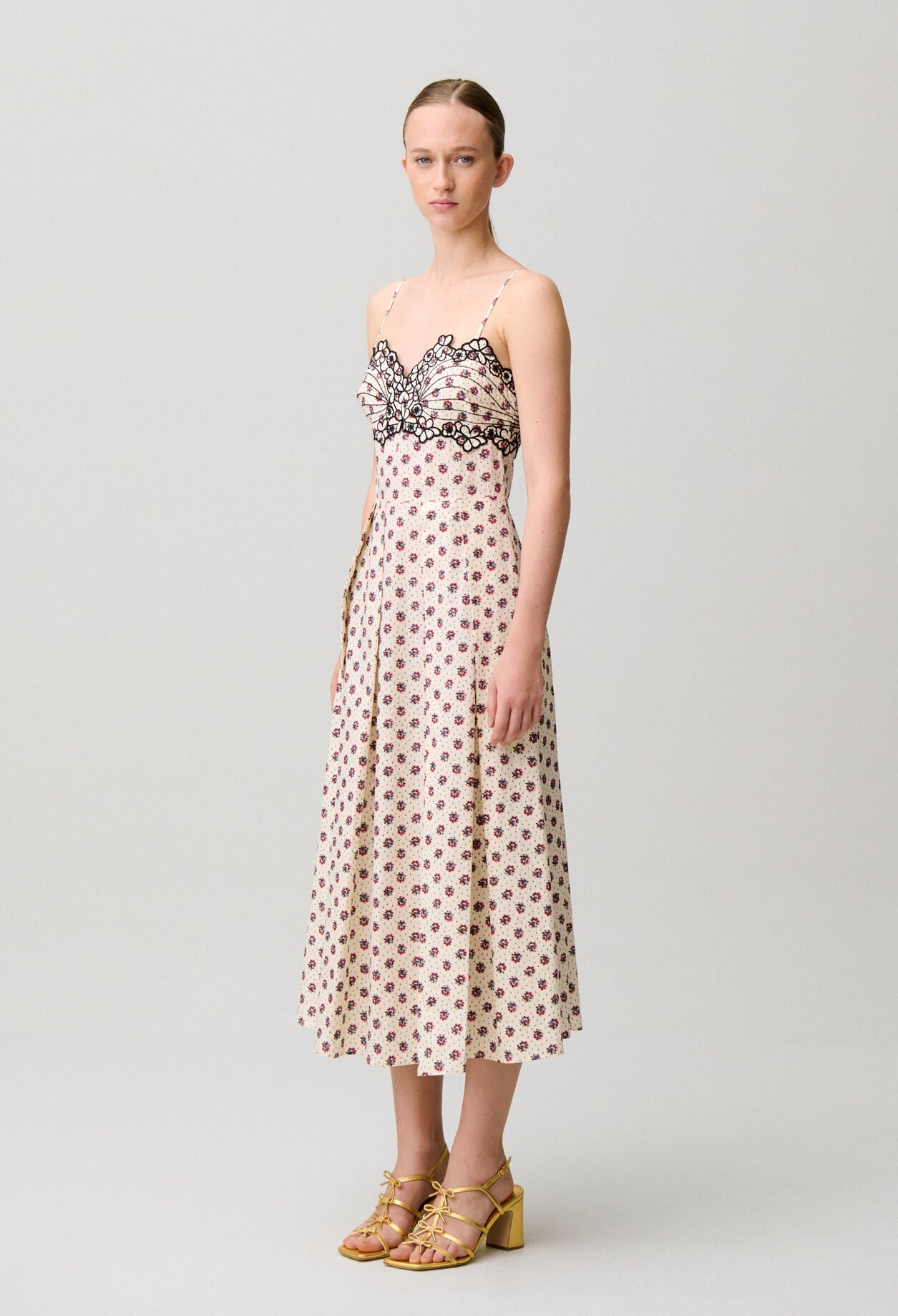 Bedrucktes Baumwollkleid Stickerei