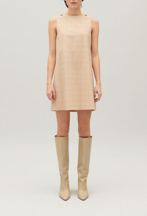 Kurzes Kleid mit Karomuster in Beige