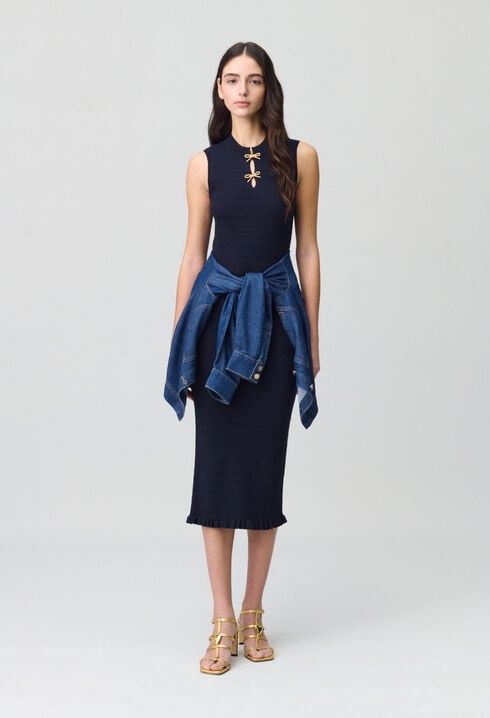 Langes Feinstrick-Kleid, Schleifen